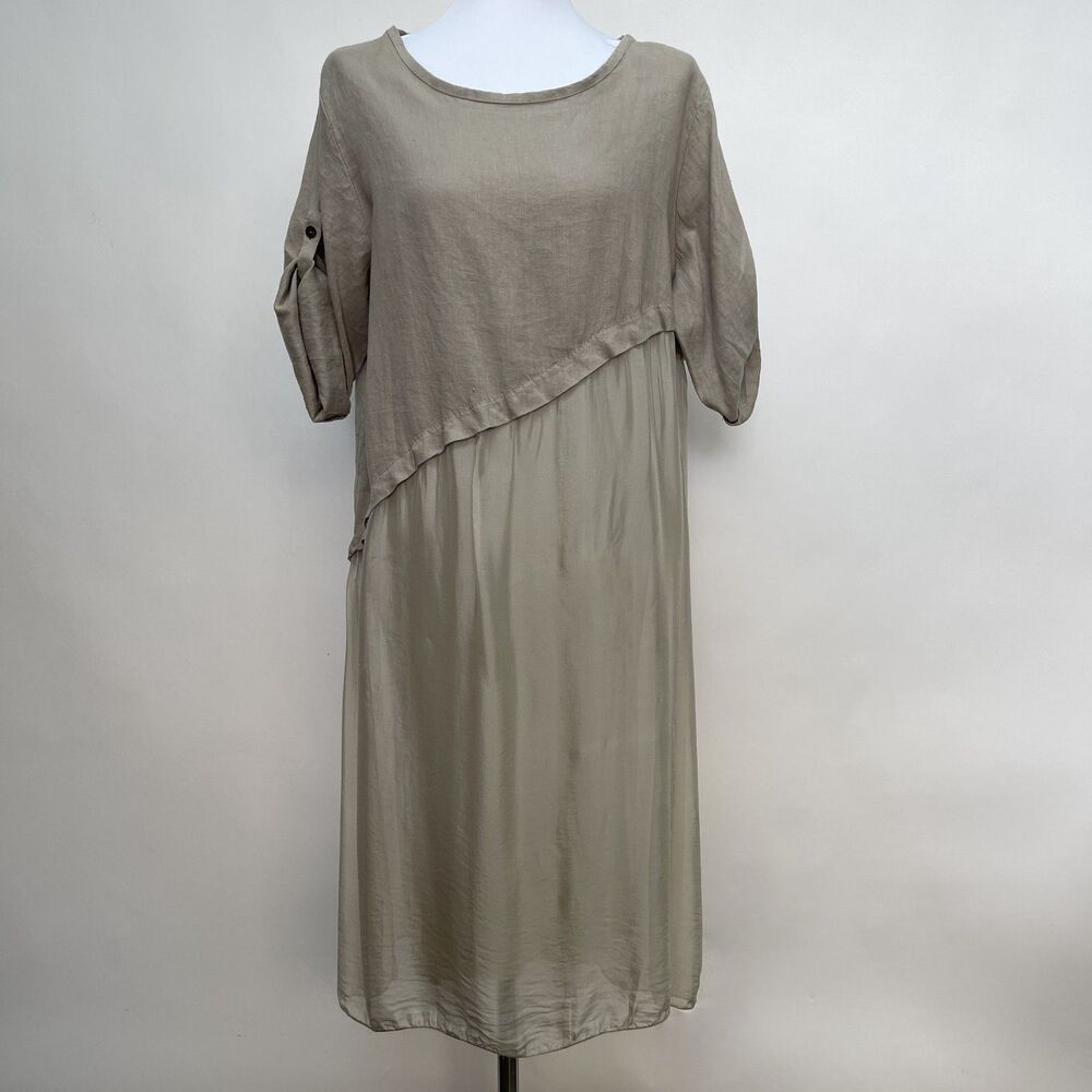 Nina Kendosa Paris Women's Shift Dress Beige One‎ Size Fits All Linen Silk
